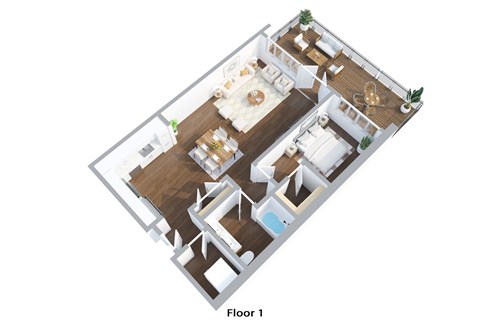 Floor plan for 1 bed, 1 bath